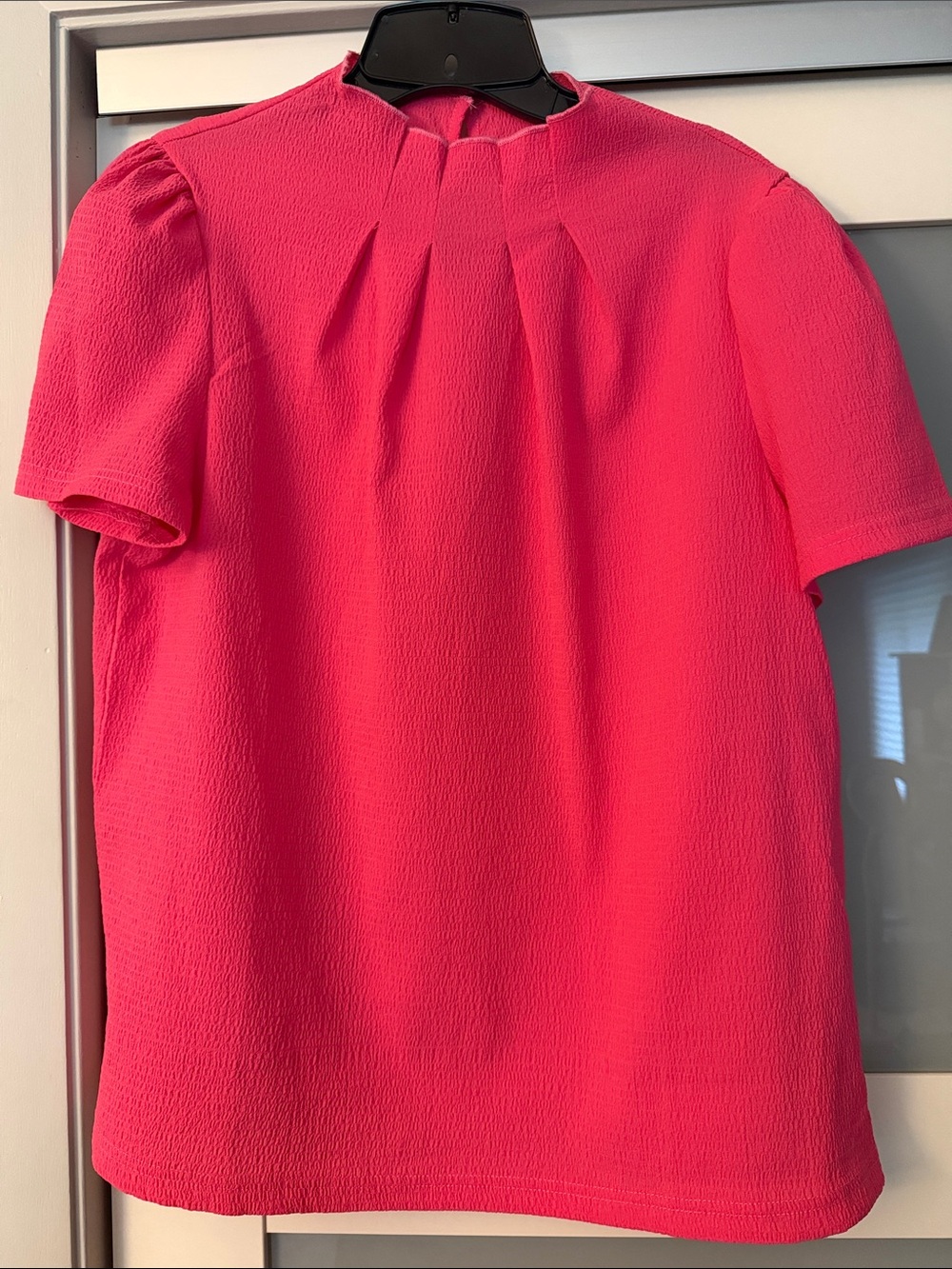 Women's Short-Sleeve Pleated Pink Blouse